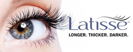 Latisse® logo beside an eye with beautiful lashes